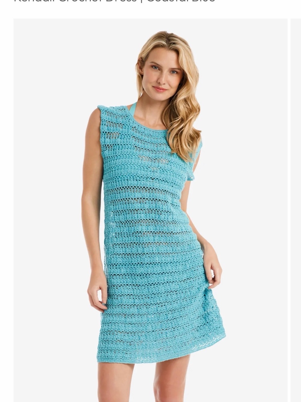 Helen Jon Kendall Crochet Swim Cover-Up Dress in Coastal Blue
